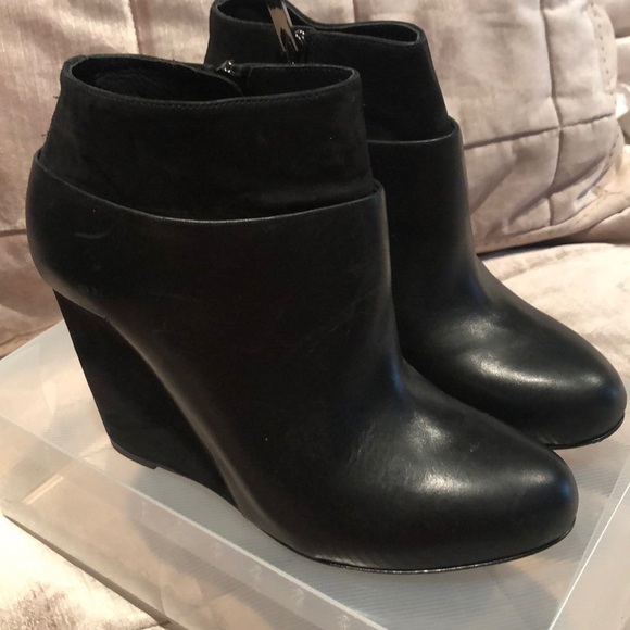 Vince Leather Wedge Side Zip Booties - Picture 1 of 14